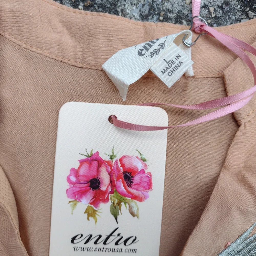 Entro Brown Embroidered Tiered Mini Dress Boho 3/4 Sleeve - Picture 3 of 9